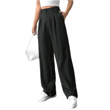 Dames Werkbroek met Hoge Taille, Zakelijke Casual Outfit, Kantoorbroek met Zakken Zwart L