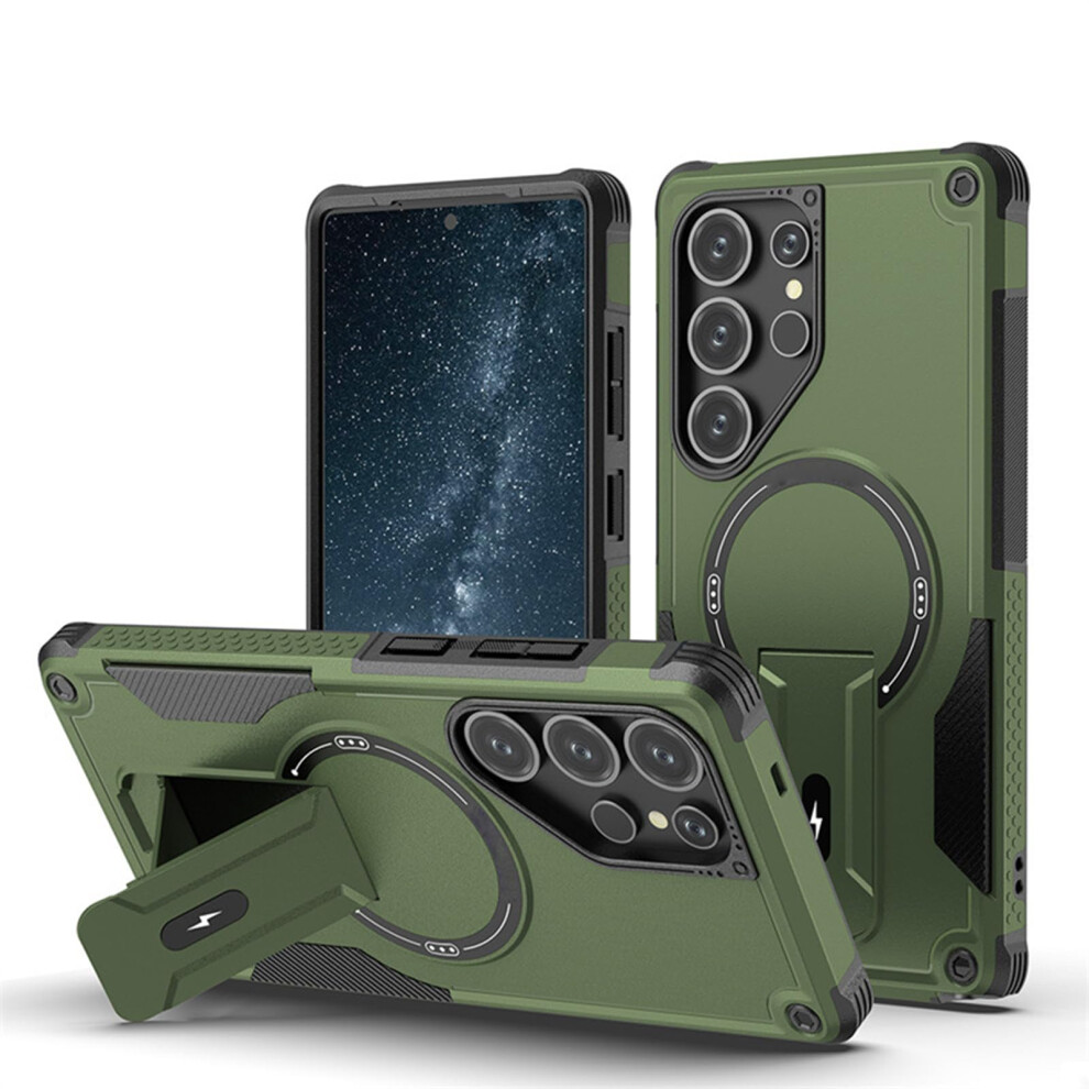 Magnetic Phone Case With Militarygrade Shock Protection And Foldable Kickstand For Samsung Galaxy S25 Ultra Green 9092120218299
