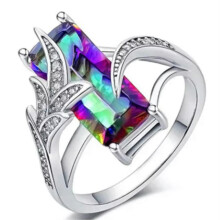 Fashion 925 Silver Jewelry Mystic Topaz Women Wedding Engagement Ring Size 6-10-White-7