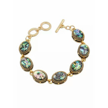 Naturlig abalone-skjell oval lenkearmbånd for kvinner smykker størrelse 9,45" ny-gull