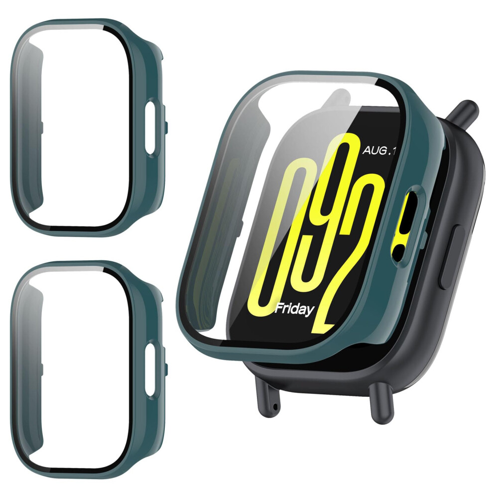 2 Pack Case For Redmi Watch 5 Active With BuiltâIn Tempered Glass Screen Protector, Full Coverage ScratchâResistant Shield Green 9092120219449