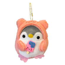 Niedlicher rosa Pinguin-Anhänger, Plüschtier, kleiner flauschiger Tier-Schlüsselanhänger für Taschen, weiche Stoffpinguin-Puppe mit Perlenkette,