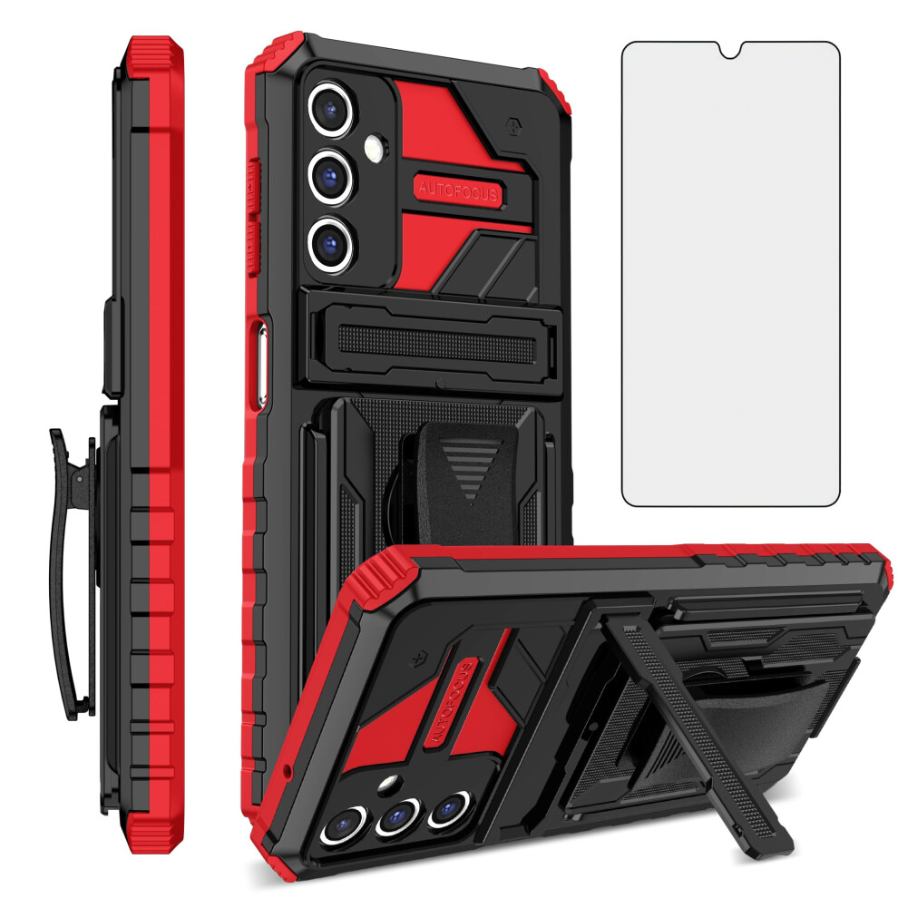 Case With Belt Clip Holster, Military Grade Protection, Kickstand And Screen Protector, For Samsung Galaxy A15 5G Red 9330225057871