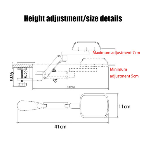 Adjustable Desk Extension Board, Ergonomic Arm Rest Support, Height Adjustable 12 cm, Silver 1