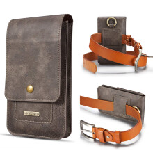 Leather Phone Holster Real Cowhide Belt Pouch with Magnetic Lock and Card Slots for Samsung Galaxy and iPhone