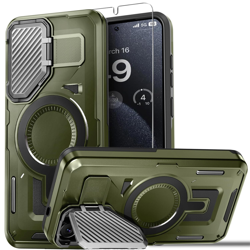 Case For Samsung Galaxy S25 Edge Magsafe Compatible Militarygrade Shockproof Cover With Camera Stand And Screen Protector Olive Green 9771547596257