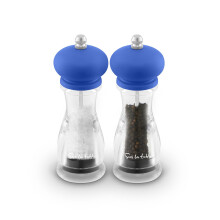 Sur La Table Set of 2 Manual Salt and Pepper Mills with Twist to Grind Mechanism, Adjustable From Coarse to Fine, Colour Me Happy, Blue, SLT847053BLU