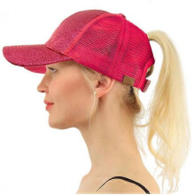 (Rose Red)Girls Kids Sports Ponytail Baseball Cap Mesh Adjustable Hat Ponycap