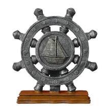 (Copper) Ship Steering Wheel Nautical Rudder Ornament Mediterranean Style For Desktop Blue