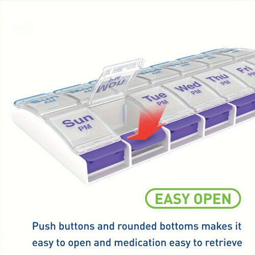 Portable Pill Boxes 7 Day Push Button Pill Organizer Case AM PM Compartments Easy Open Dispensers 2