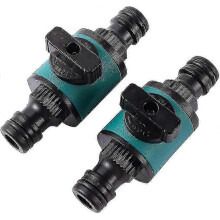 2 Pieces 16mm Garden Hose Quick Connector with 2 Way Stopcock