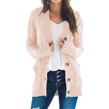 (XL,Pink)KINCJON Women Knitted Loose Sweater Long Sleeve Button Cardigan Open Front Knee Length Tops Coat For Jacket Outerwear With Pock
