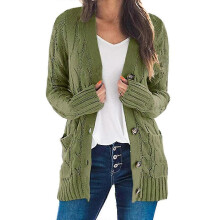 (S,Army Green)KINCJON Women Knitted Loose Sweater Long Sleeve Button Cardigan Open Front Knee Length Tops Coat For Jacket Outerwear With Pock