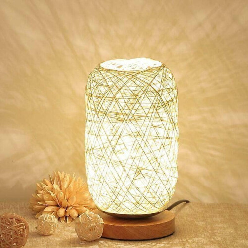 Vine rope bedside lamp and wooden bracket (beige)-