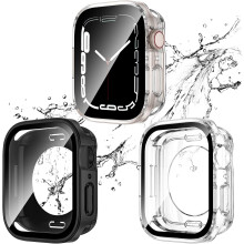 XiHAMA 2-in-1 Wasserdichte Hülle (2-in-1) kompatibel mit Apple Watch SE, SE6, 5, 4 – PC-Bumper + gehärtetes Glas, 360-Schutz