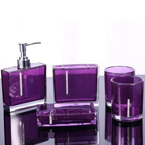 5 Piece Solid Print Plastic Bath Accessories Set,