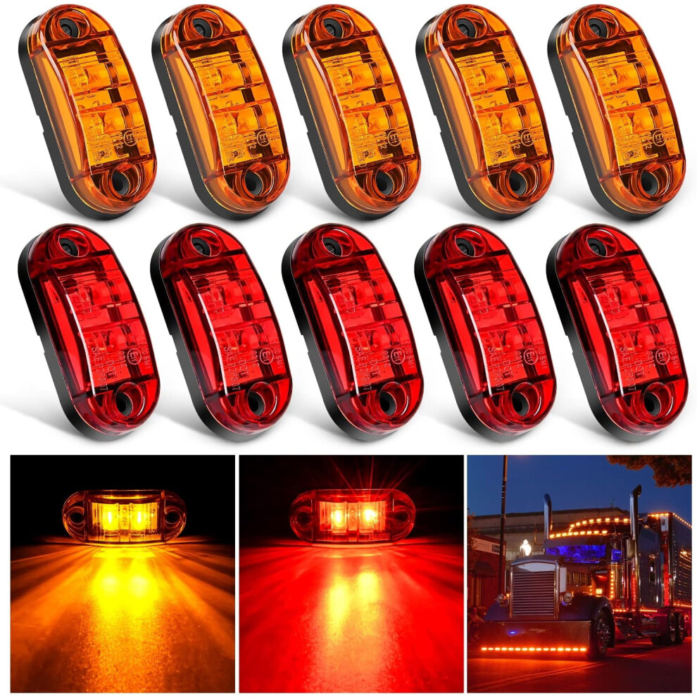 10Pcs 2.5" 2-Diode Led Trailer S KitâSide Marker, Clearance & Signal, Waterproof 12V, Compatible With Truck, Camper, Boat, Rv, Lorry Light 9028731075112