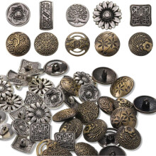 Set med 80 st blandade metallknappar i retrostil för hantverk, sömnadsdekorationer, kappaccessoarer - blandade blommor, runda, fyrkantiga mönster