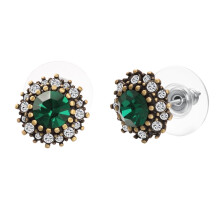 Round Green Cubic Zirconia Vintage Earrings for Women CZ Halo Earrings For Pierced Earrs Simple Hypoallergenic Stud Earrings