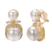 White Pearl Clip on Earrings for Women Gold Plated Multiple Pearl Drop Earrings Hypoallergenic Non Pierced Wedding Earrings