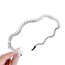 Xinwanna Headband Faux Pearl Smooth Solid Color Elastic Anti-slip Decorative Lightweight Narrow Waved Hair Hoop Hair Accessories (Type M)