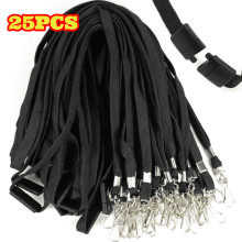 Conjunto de 25 cordões de segurança pretos, cordão plano premium com fecho de segurança e gancho em J para porta-crachá de identificação.
