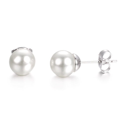 White Gold Plated Pearl Stud Earrings