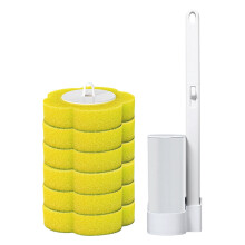 Disposable Toilet Brush Set with Holder & 6 Refills, Extended Handle – Compatible with Standard Toilets