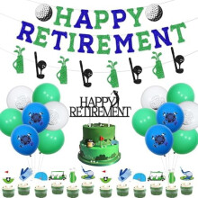 Golf Themed Retirement Party Decorations - Happy Retirement Banner,, Cake Topper, Balloons for Men's Par Tee - Golf Party Supplies