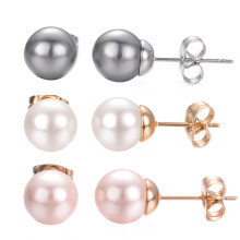 Pearl Stud Earrings Gold Plated 3 Pairs 8mm