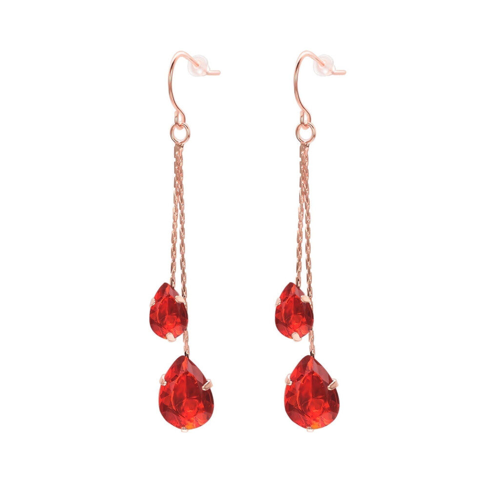 Two Teardrop Long Chains Fishhook Earrings Rose Gold Plated, Red Cubic Zirconia Waterdrop Tassels Dangle Earrings for Women