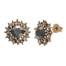 Black CZ Halo Stud Earrings for Women, 18K Gold Plated
