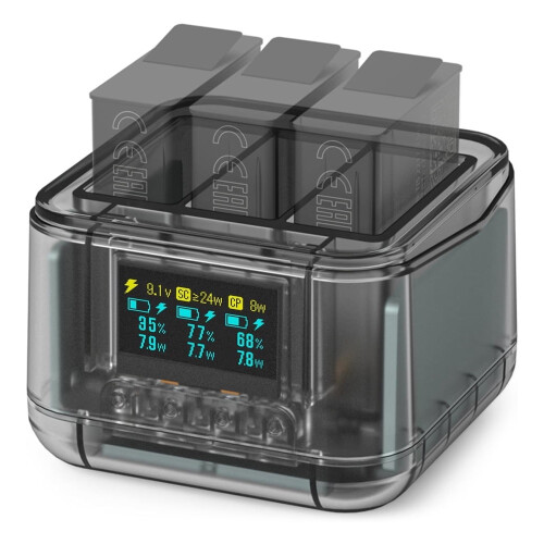 Έξυπνος φορτιστής μπαταρίας 24W 2 σε 1 για GoPro Hero13, οθόνη OLED και κόμβο φόρτισης 3
