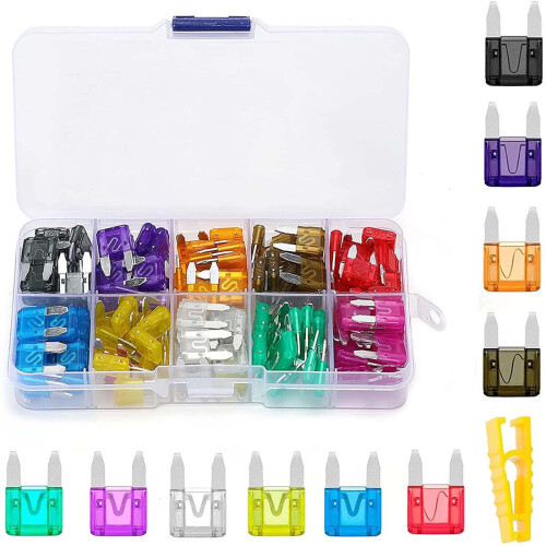 Kit com 120 mini fusíveis para carro (2A-35A) com clipe – Compatível com fusíveis de lâmina micro