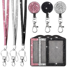 Verbeterde lanyards met strasssteentjes, 3-pack, 3 kleuren, compatibel met ID-badges, schattige glinsterende badgehouder voor
