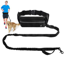 Hands Free Dog Leash Set with Large Waist Bag, Black