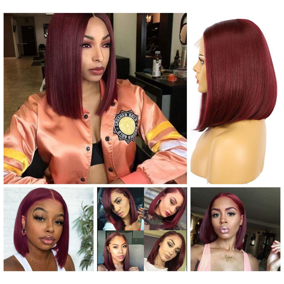Highlighted short wavy bob glueless synthetic lace front wig for women, suitable for beginners, pre-cut, natural hairline