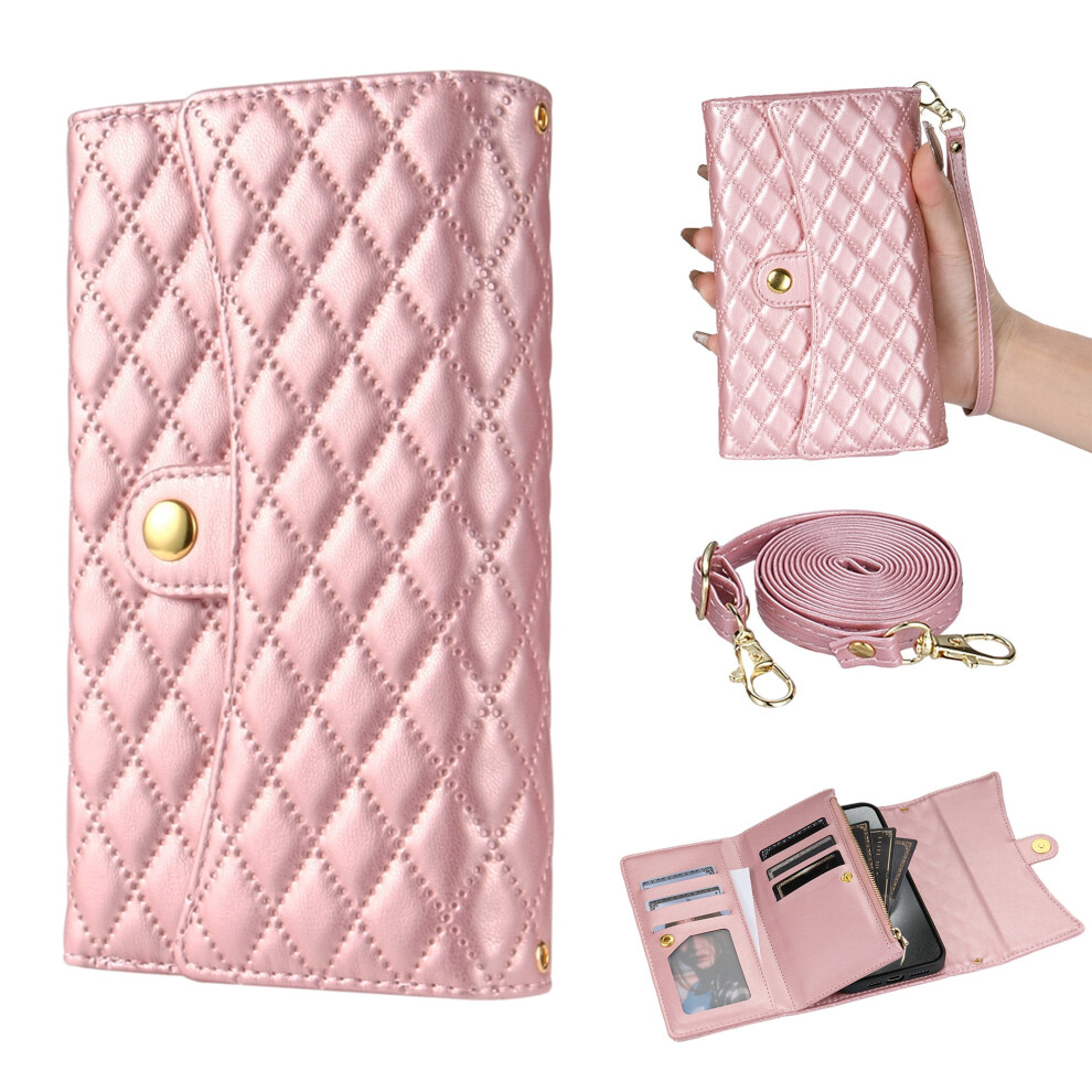 Iphone 12 / Iphone 12 Pro Wallet Case Â Pu Leather Crossbody With Card Holder, Zipper Pocket & Strap, 6.1", Rose Gold 9479868431652