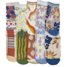 Calzini vintage trasparenti, calzini estivi trasparenti alla caviglia con fiori, calzini sottili in rete, pizzo, jacquard, seta di vetro elasticizzata