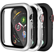 Kompatibel mit Apple Watch 44 mm (SE/6/5/4), schlanke Bumper-Hülle + Displayschutzfolie, robuste Schutzhülle mit Rundumschutz, 3er-Pack