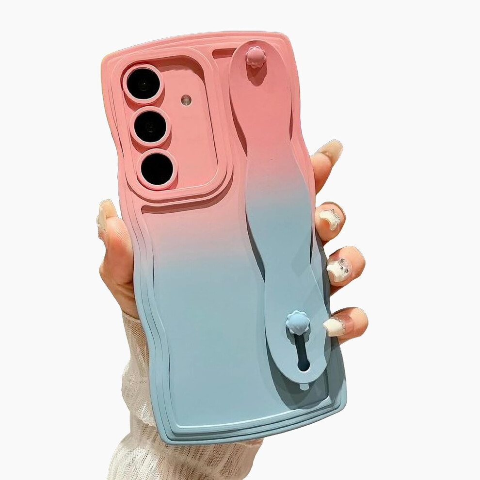 Compatible With Samsung Galaxy S23 Fe 5G: Gradient Curly Wave Case With Wrist Strap, Kickstand & Camera Protection 9479868433564