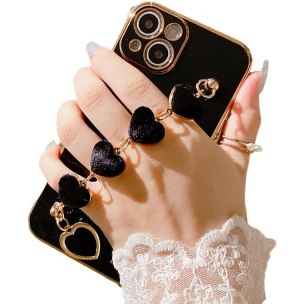 Luxury Electroplated Silicone Iphone Case With Love Heart Bracelet Â Shockproof Protective Cover (Compatible With Iphone 13 Pro Max, ) Black 9479868434196
