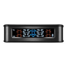 Tyre Pressure Monitor Waterproof Solar Powered Black Long Standby Time TPMS Monitoring System Sensor with 4 External Sensor for Vehicle