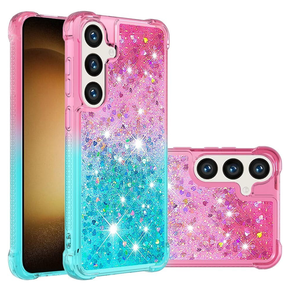 Glitter Sparkle Liquid Bling Phone Case For Compatible With Samsung Galaxy S24 Fe – Shockproof Soft Tpu, Gradient Turquoise Green 9479868435681