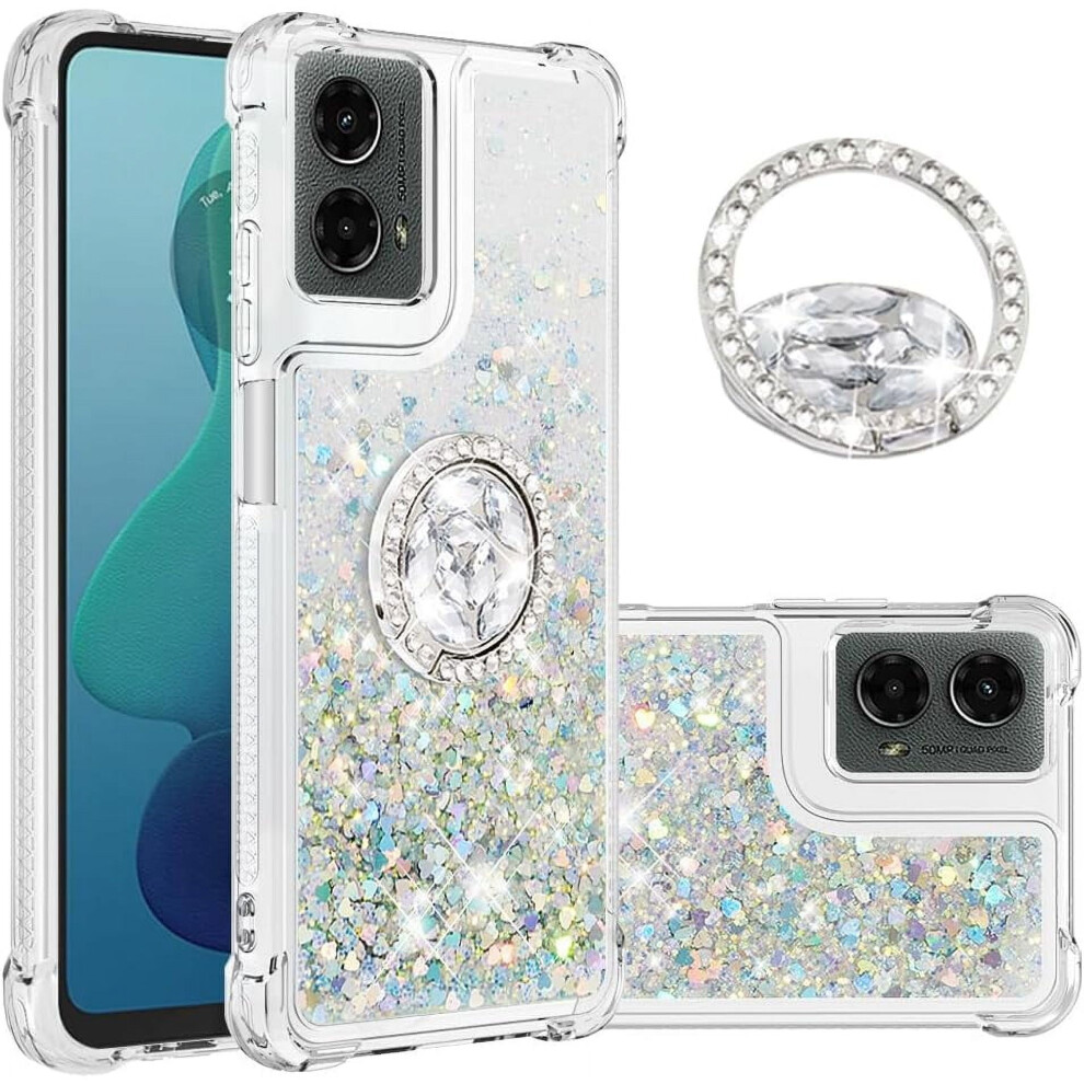 Compatible With Motorola Moto G 5G 2024 Â Glitter Liquid Clear Bling Case With Floating Sparkle, Ring & Kickstand, Tpu Girly Phone Case 9479868435421
