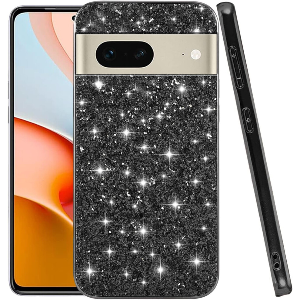 Glitter Shockproof Case For Google Pixel 7 Â Bling Sparkly Soft Tpu/Pc Protective Cover (Black) Black 9479868436015
