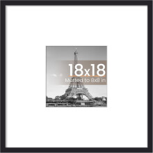 18x18 Picture Frame, Display Pictures 8x8 with Mat or 18 x 18 Without, Wall Hanging Square Frames, Black, 1 Pack