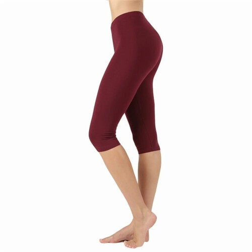 Women's Essential Basic Cotton Spandex Stretch Below Knee Length Capri Leggings