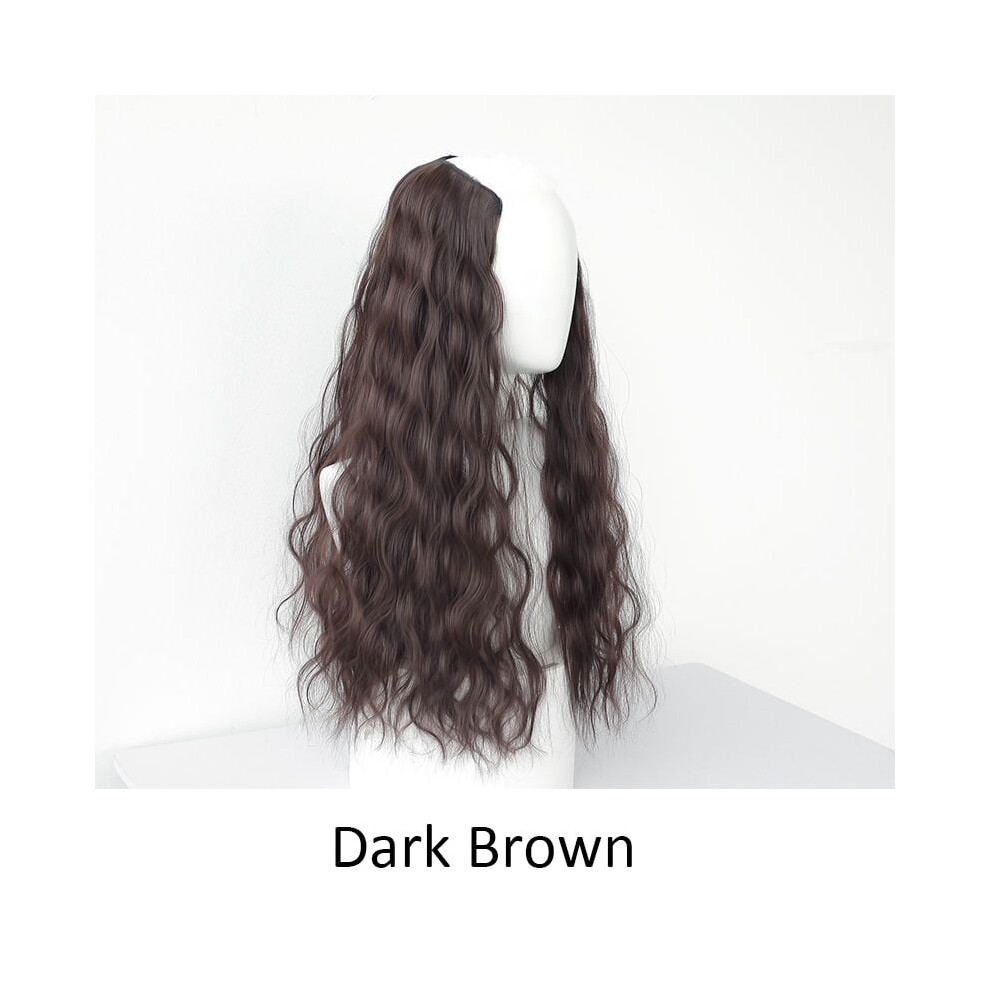 Unisex Black Synthetic U-Shaped Corn Beard Wig Piece Clip In Hair Extension Water Ripple Hairpiece Long Wavy Curly Fake Hair Piece