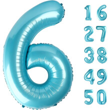 40" Light Blue Foil Number 6 Balloon – for 6th, 16th, 60th, 66th Birthday, Anniversary & Corporate Milestone Decor – Compatible with standard